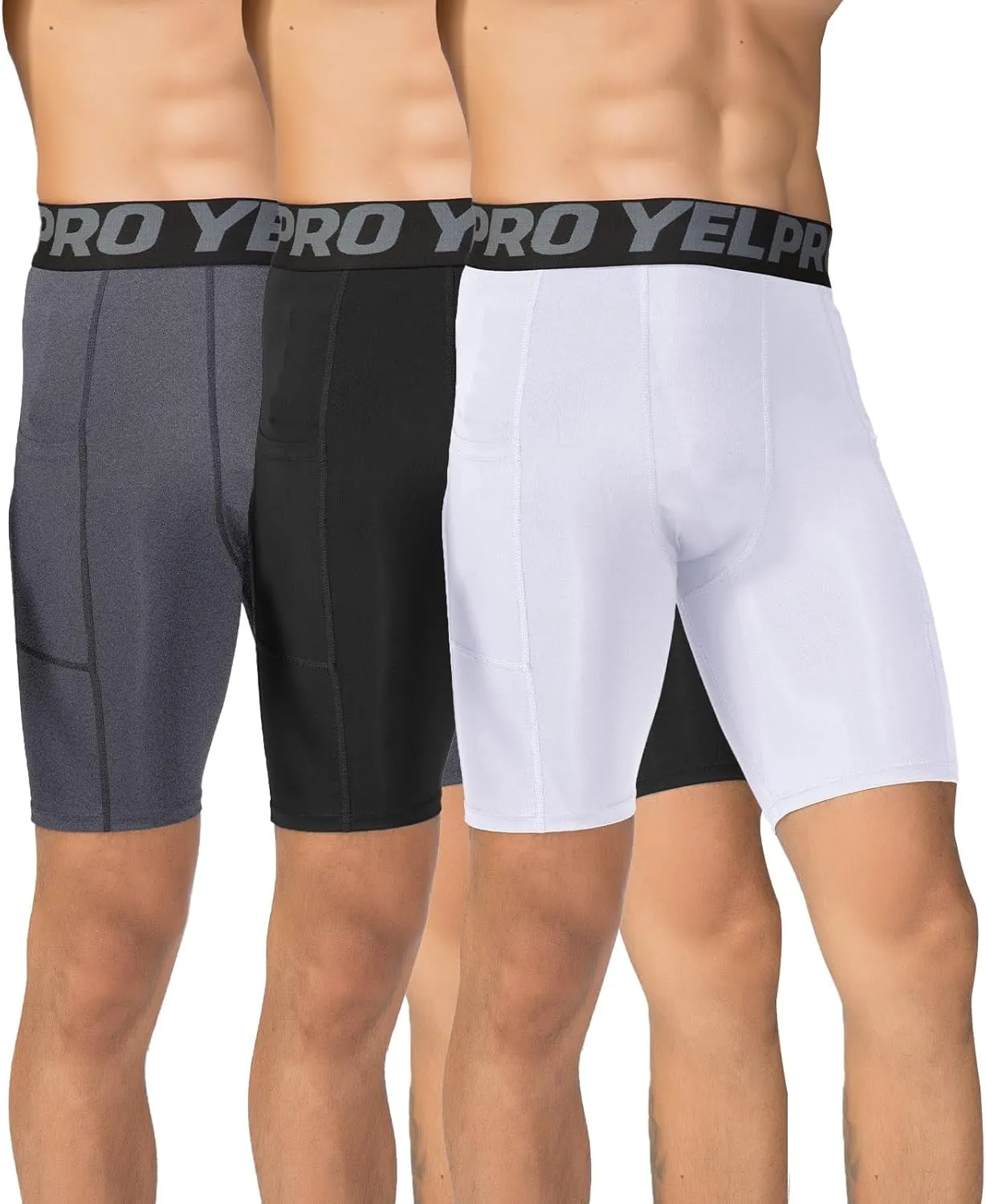 Men’s Compression Shorts with Pocket 1/3 Pack- Running Athletic Workout Underwear Shorts Spandex Sport Tight Shorts