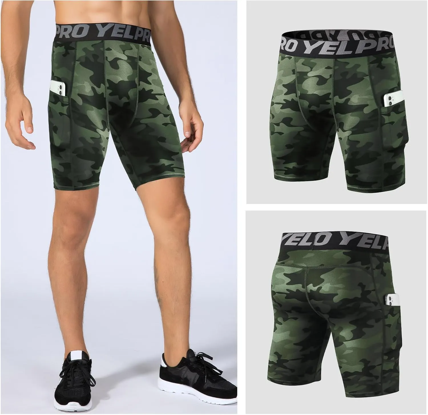 Men’s Compression Shorts with Pocket 1/3 Pack- Running Athletic Workout Underwear Shorts Spandex Sport Tight Shorts