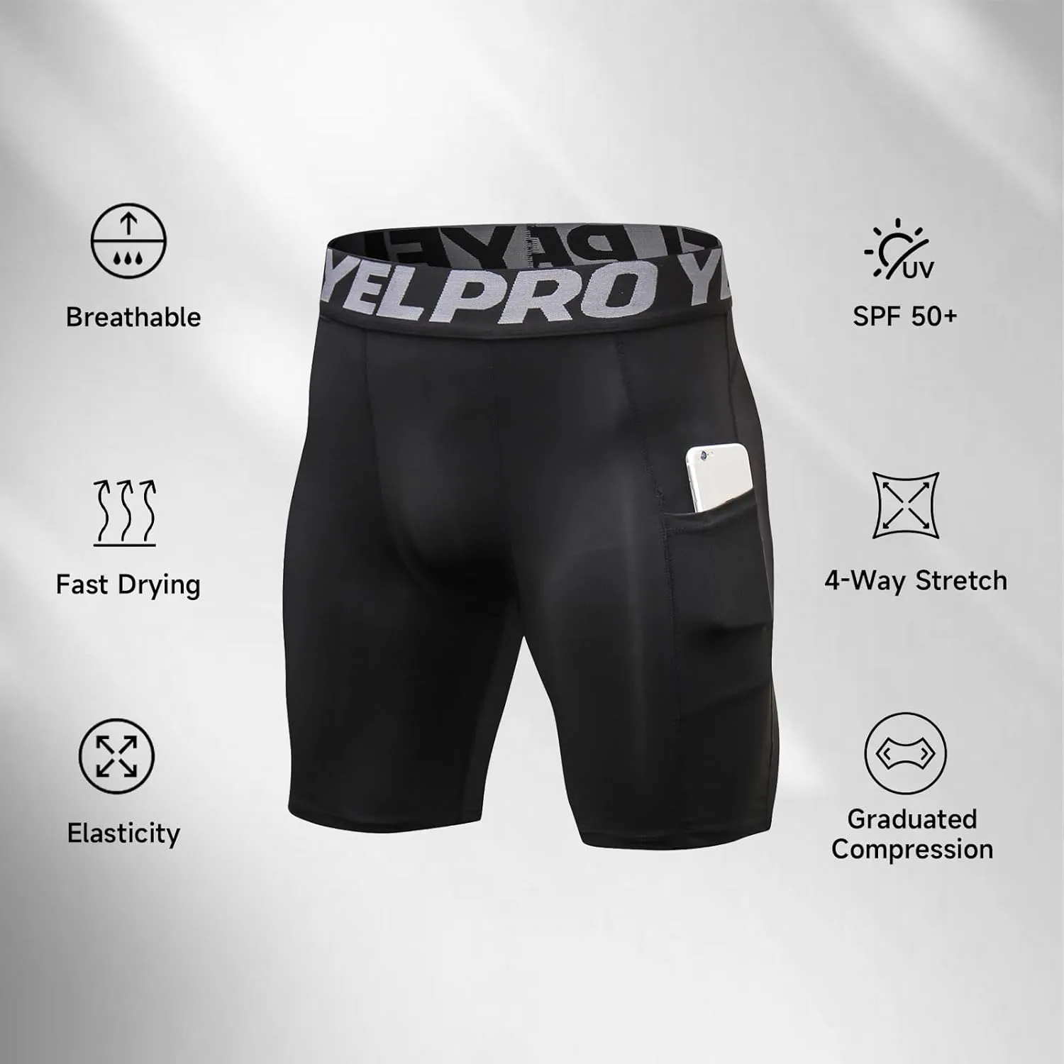 Men’s Compression Shorts with Pocket 1/3 Pack- Running Athletic Workout Underwear Shorts Spandex Sport Tight Shorts