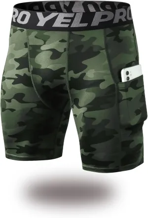 Men’s Compression Shorts with Pocket 1/3 Pack- Running Athletic Workout Underwear Shorts Spandex Sport Tight Shorts