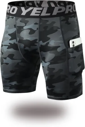 Men’s Compression Shorts with Pocket 1/3 Pack- Running Athletic Workout Underwear Shorts Spandex Sport Tight Shorts