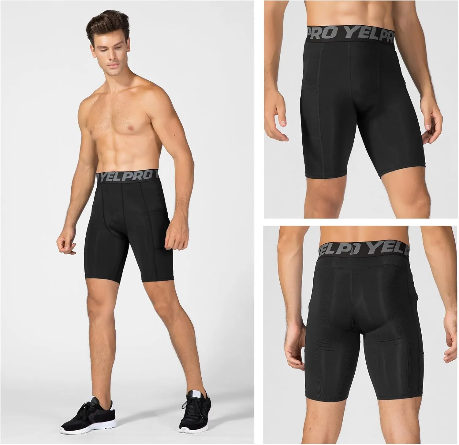 Men’s Compression Shorts with Pocket 1/3 Pack- Running Athletic Workout Underwear Shorts Spandex Sport Tight Shorts
