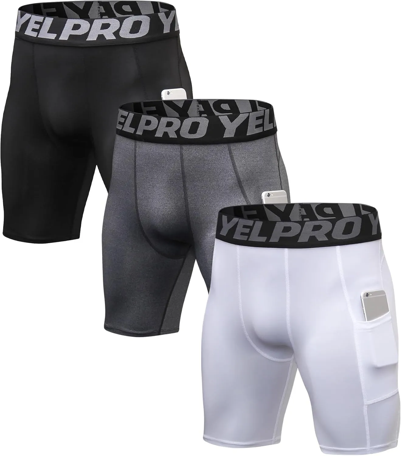Men’s Compression Shorts with Pocket 1/3 Pack- Running Athletic Workout Underwear Shorts Spandex Sport Tight Shorts