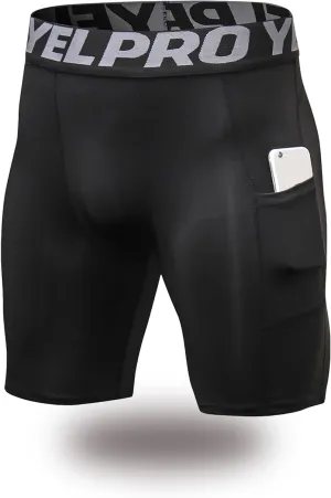 Men’s Compression Shorts with Pocket 1/3 Pack- Running Athletic Workout Underwear Shorts Spandex Sport Tight Shorts