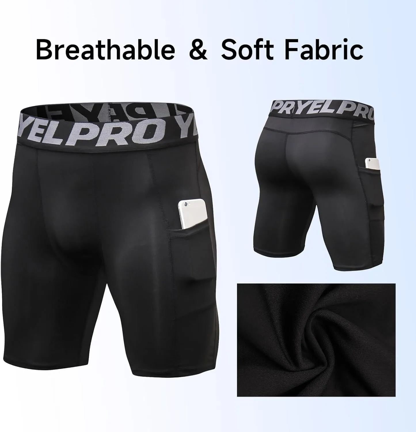Men’s Compression Shorts with Pocket 1/3 Pack- Running Athletic Workout Underwear Shorts Spandex Sport Tight Shorts