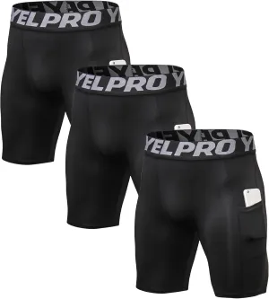 Men’s Compression Shorts with Pocket 1/3 Pack- Running Athletic Workout Underwear Shorts Spandex Sport Tight Shorts