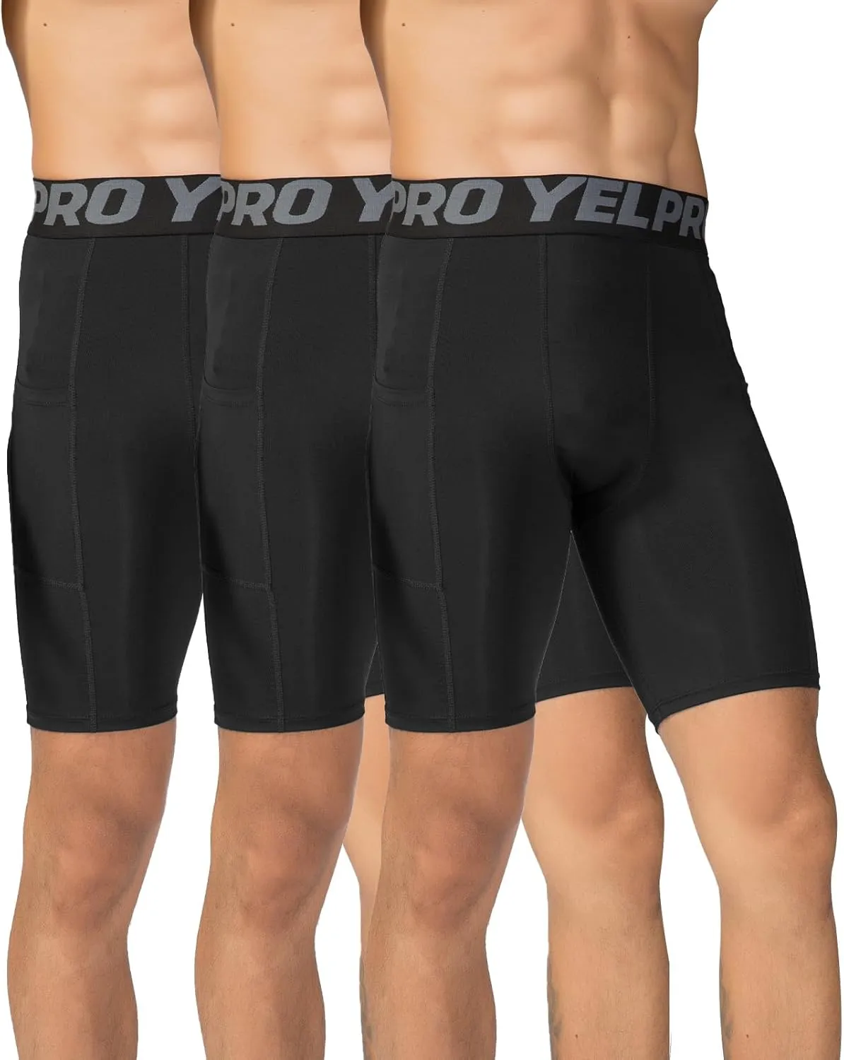 Men’s Compression Shorts with Pocket 1/3 Pack- Running Athletic Workout Underwear Shorts Spandex Sport Tight Shorts