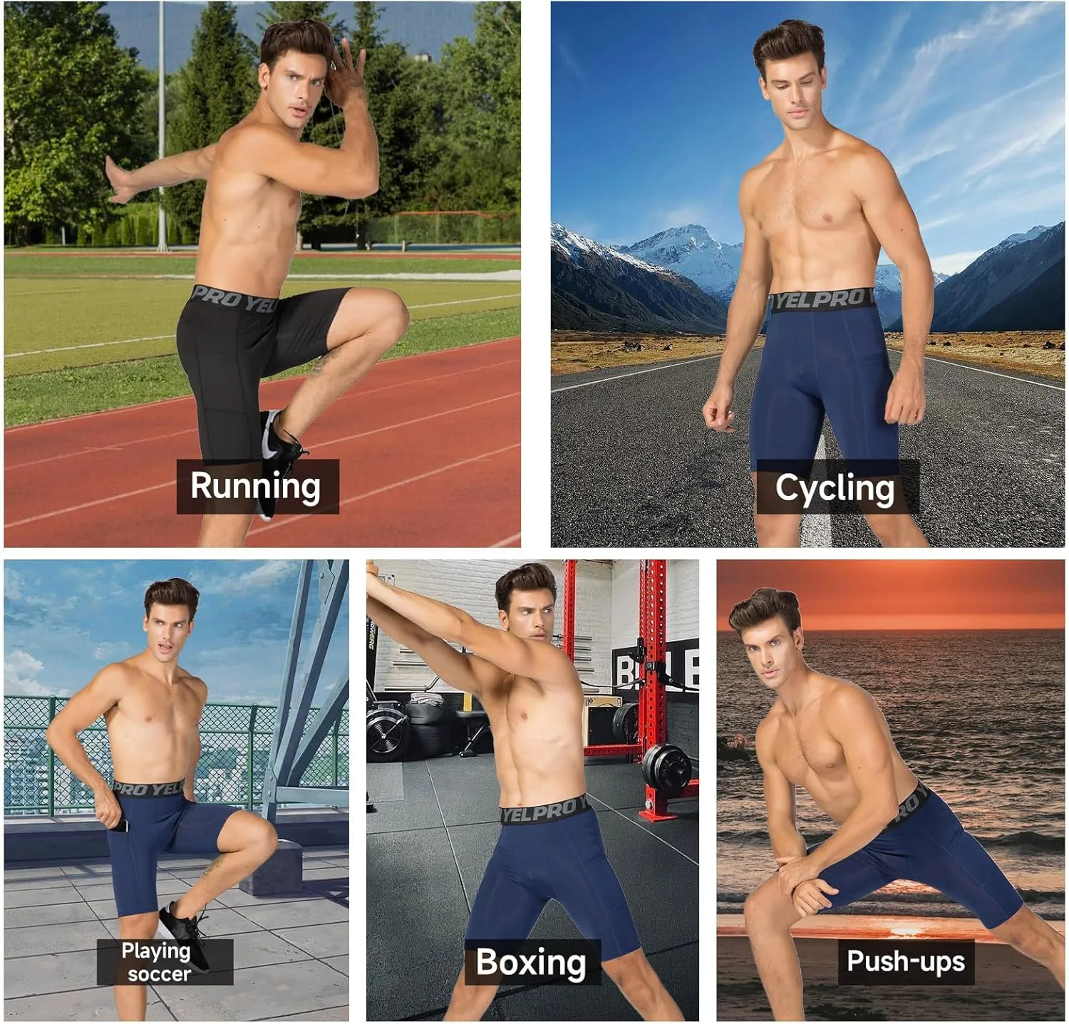 Men’s Compression Shorts with Pocket 1/3 Pack- Running Athletic Workout Underwear Shorts Spandex Sport Tight Shorts