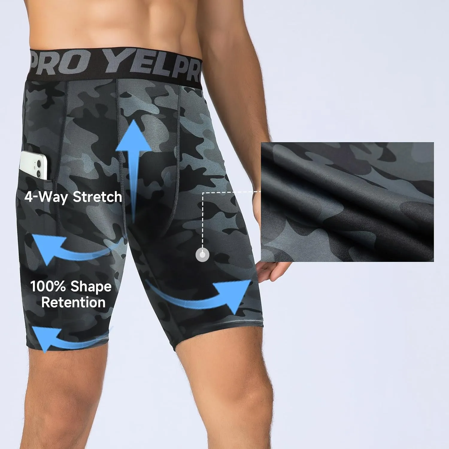 Men’s Compression Shorts with Pocket 1/3 Pack- Running Athletic Workout Underwear Shorts Spandex Sport Tight Shorts