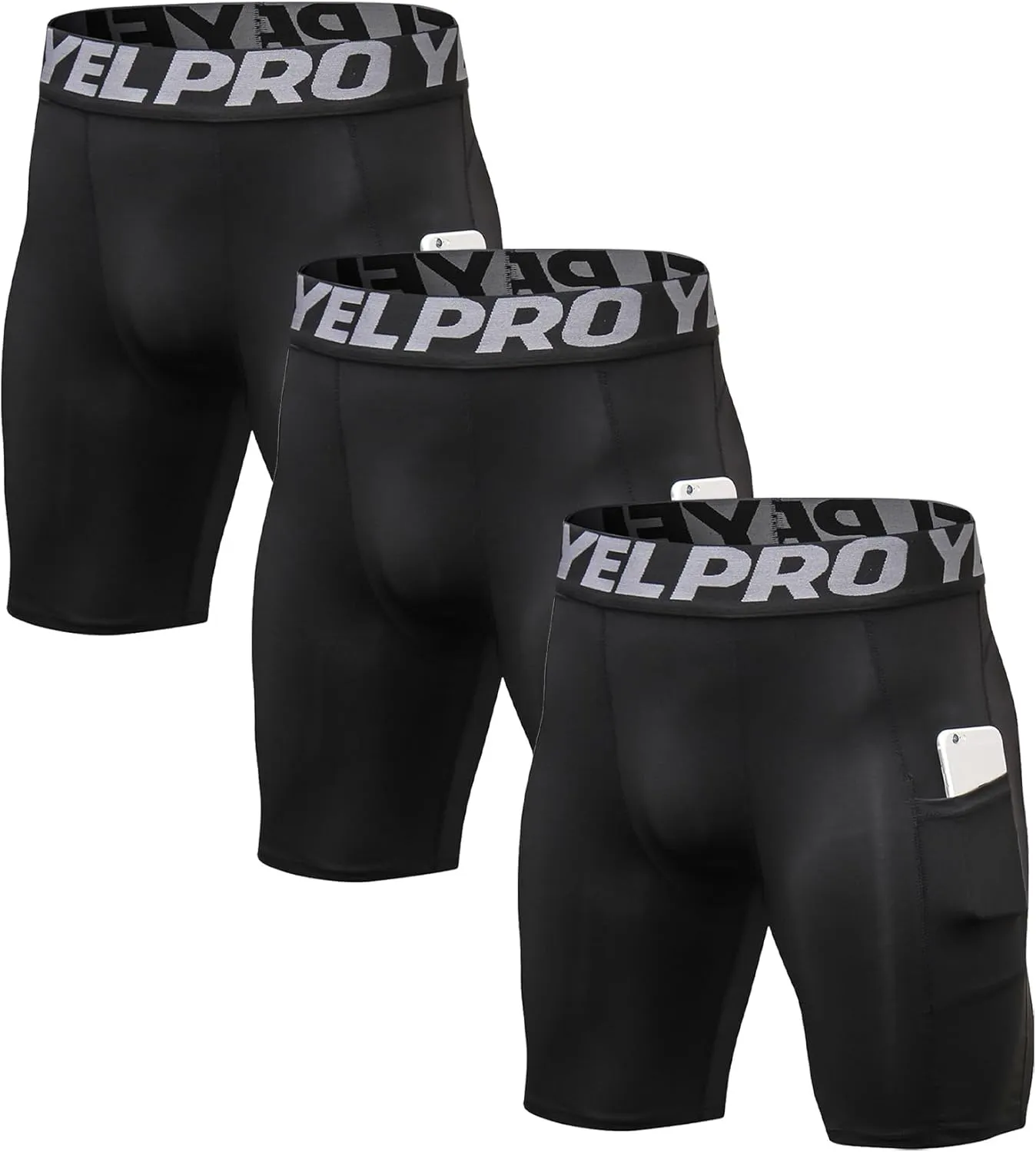 Men’s Compression Shorts with Pocket 1/3 Pack- Running Athletic Workout Underwear Shorts Spandex Sport Tight Shorts