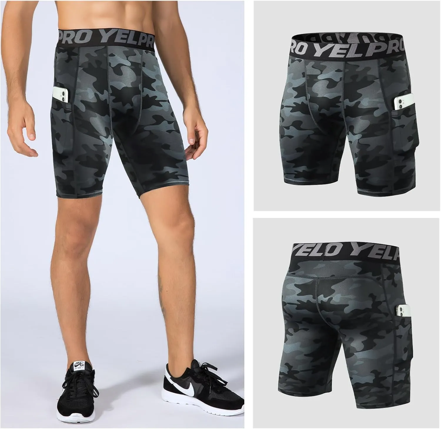 Men’s Compression Shorts with Pocket 1/3 Pack- Running Athletic Workout Underwear Shorts Spandex Sport Tight Shorts