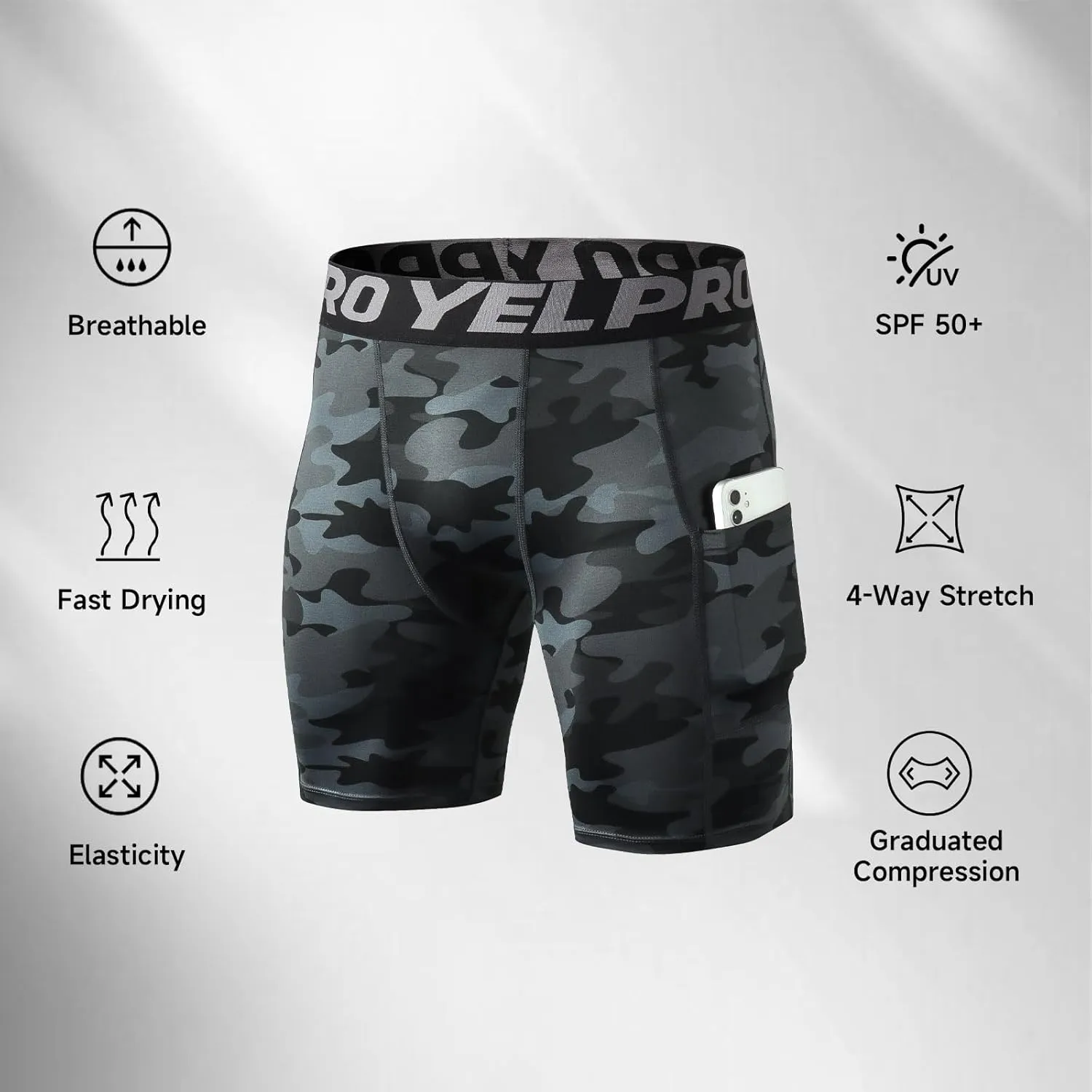 Men’s Compression Shorts with Pocket 1/3 Pack- Running Athletic Workout Underwear Shorts Spandex Sport Tight Shorts