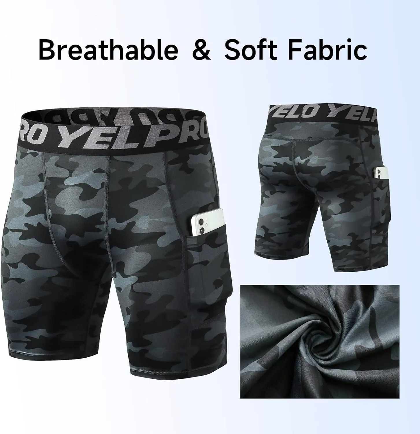 Men’s Compression Shorts with Pocket 1/3 Pack- Running Athletic Workout Underwear Shorts Spandex Sport Tight Shorts