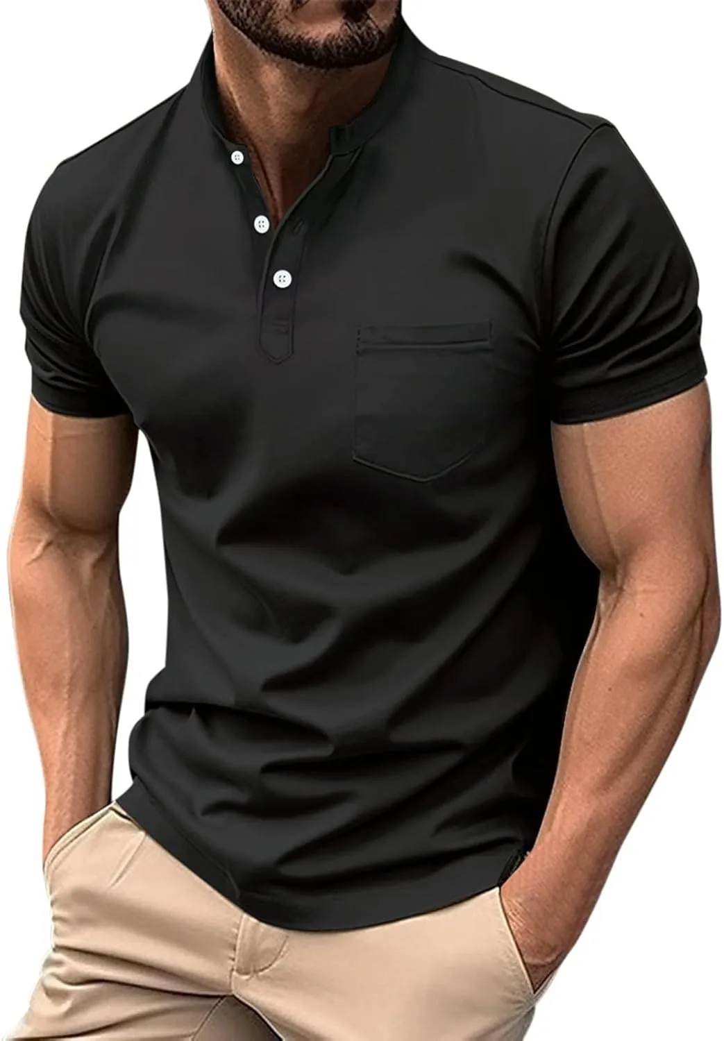 Mens Cotton Henley T-Shirts Casual Slim Fit Short Sleeve Button Fashion Basic Tees Work Shirts Regular Fit Tops 2025 Summer