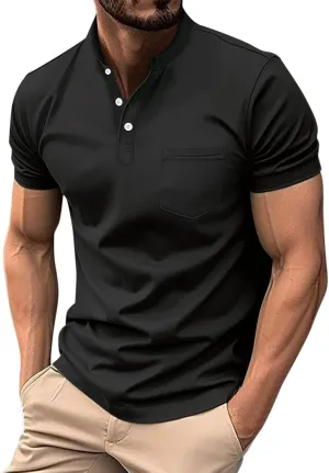 Mens Cotton Henley T-Shirts Casual Slim Fit Short Sleeve Button Fashion Basic Tees Work Shirts Regular Fit Tops 2025 Summer