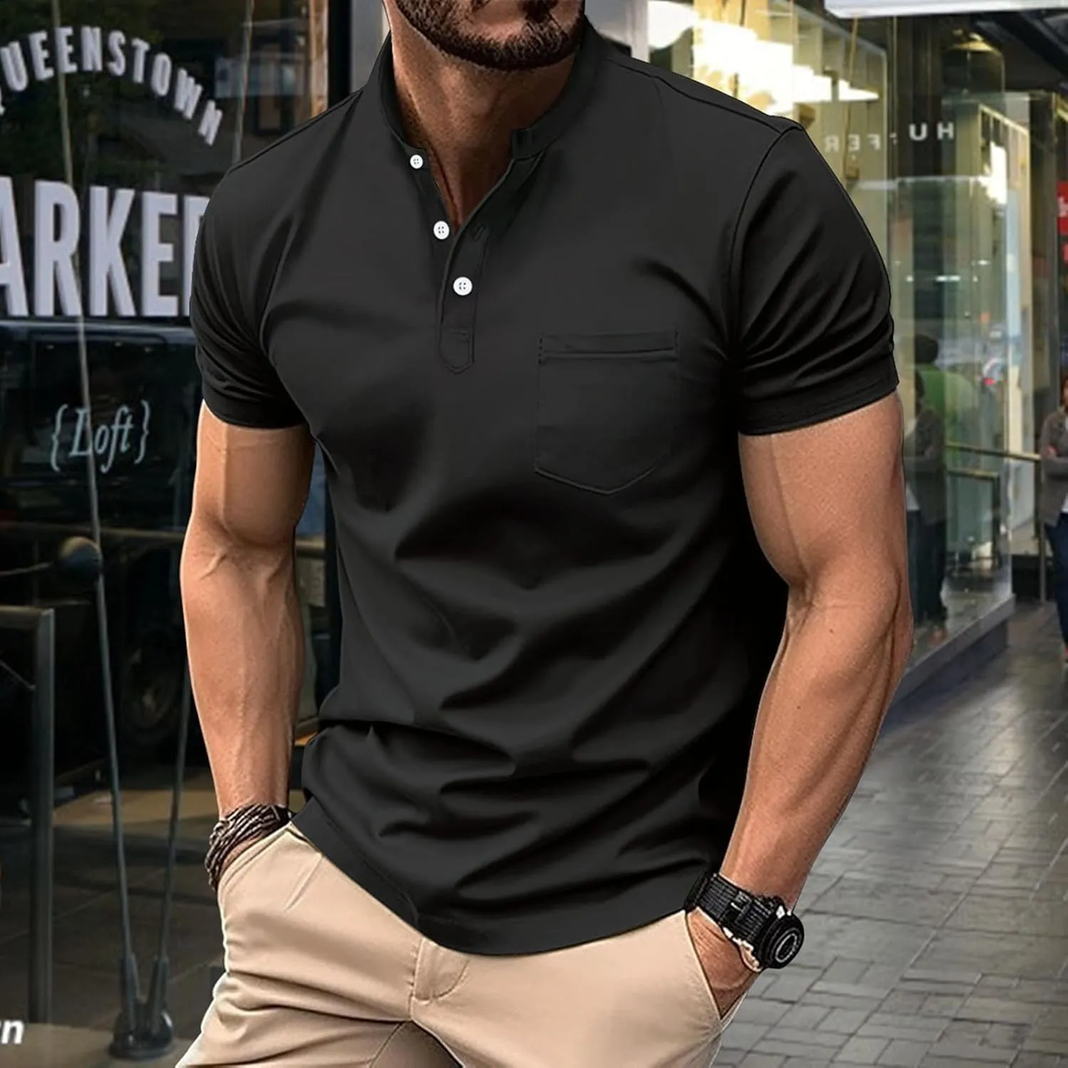 Mens Cotton Henley T-Shirts Casual Slim Fit Short Sleeve Button Fashion Basic Tees Work Shirts Regular Fit Tops 2025 Summer