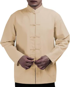 Mens Cotton Linen Frog Closure Shirt Mandarin Collar Long Sleeve Chinese Style Retro Tops Kung Fu Tai Chi Loose Fit Tshirt