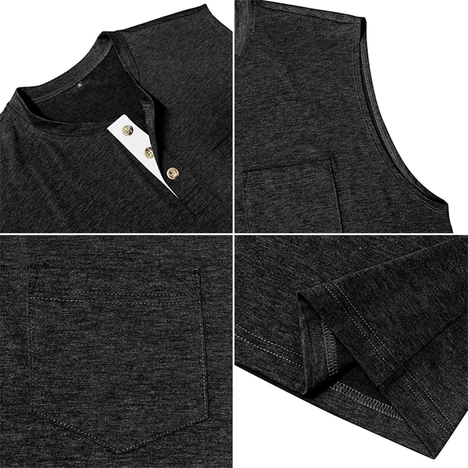Men's Cotton Linen Henley T-Shirts Long Sleeve Hippie Casual Summer Beach Tshirt Slim Fit Roll-up Button-Down Tops