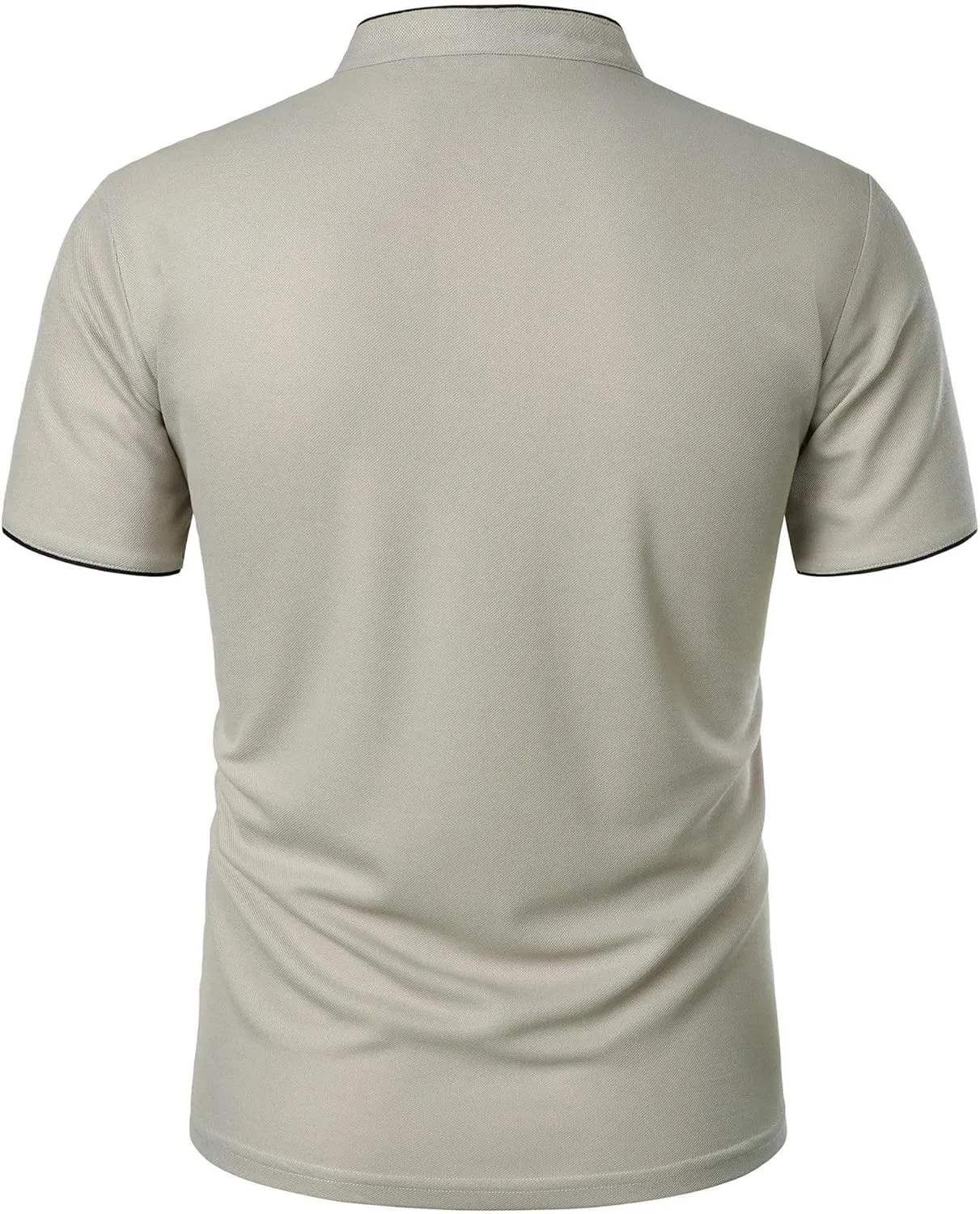 Men's Cotton Short Sleeve Polo Shirts Fashion Casual Band Collar T-Shirts Slim Fit Lightweight Basic Tees Tops
