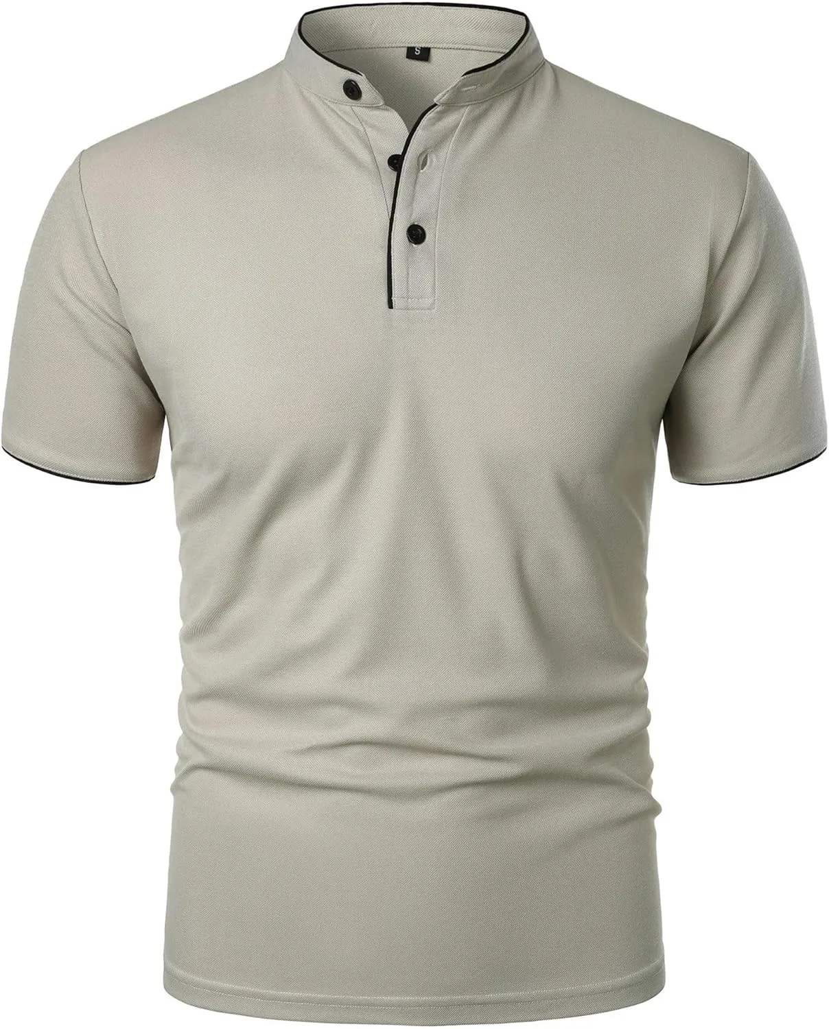 Men's Cotton Short Sleeve Polo Shirts Fashion Casual Band Collar T-Shirts Slim Fit Lightweight Basic Tees Tops