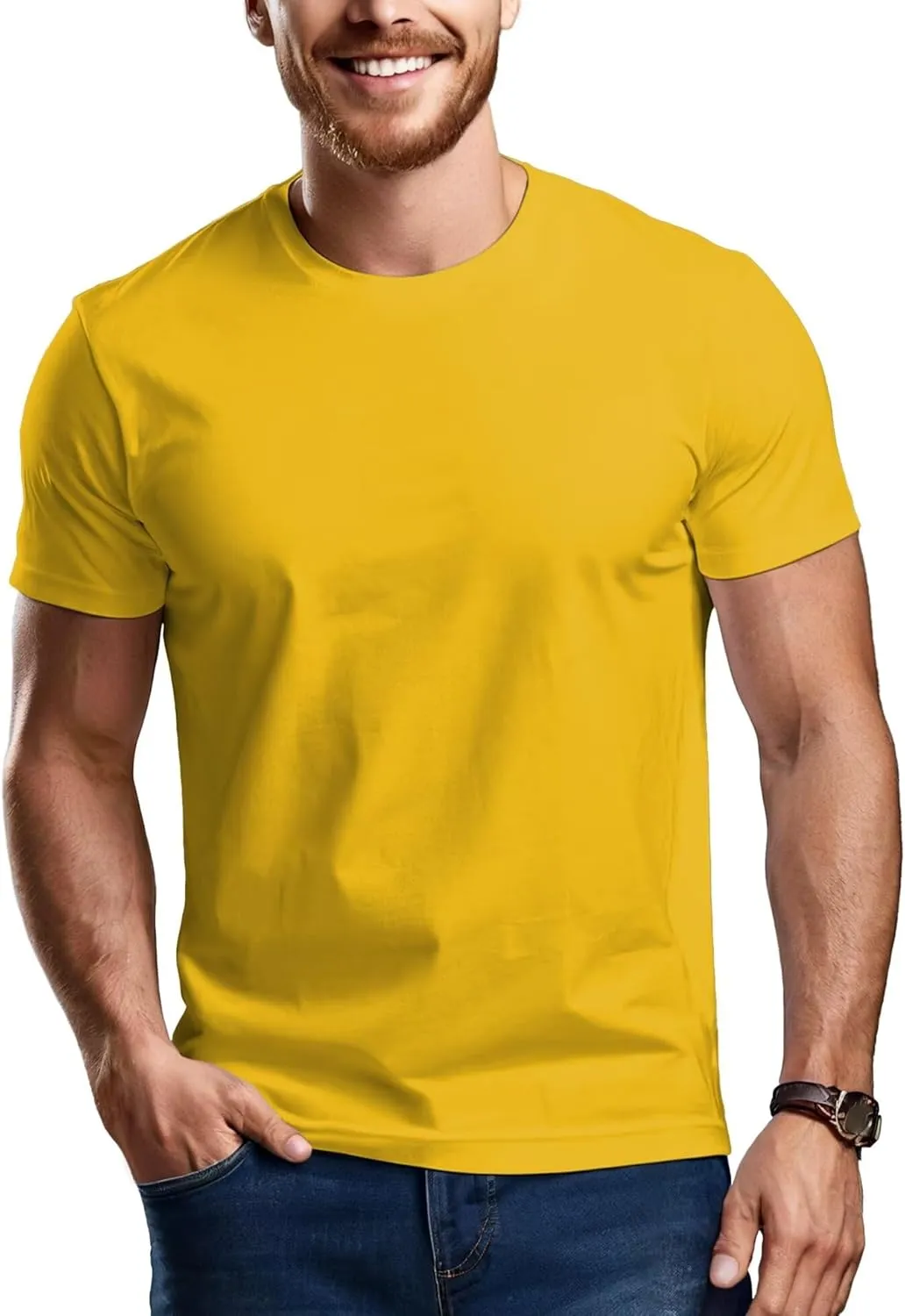 Mens Crewneck Tshirt Plain, Relaxed Fitted Basic T Shirts