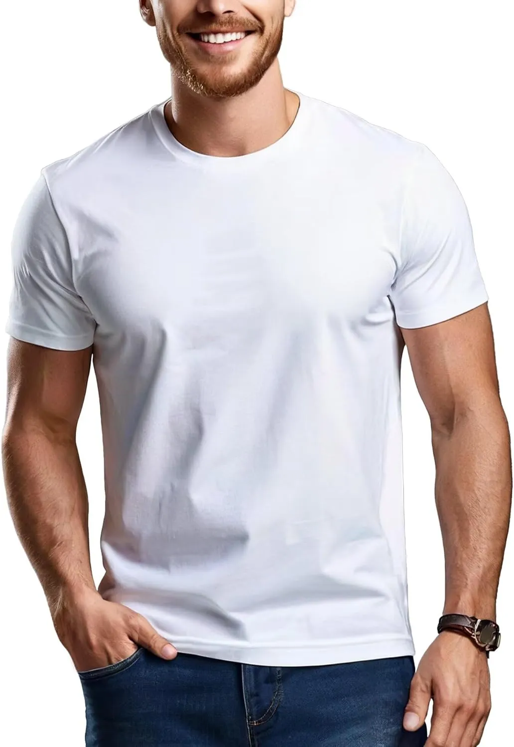 Mens Crewneck Tshirt Plain, Relaxed Fitted Basic T Shirts