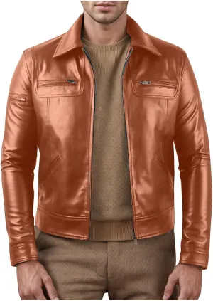 Mens Cropped Faux Leather Jacket Fall Fashion Casual Lightweight Coat Motorcycle Biker Bomber Jacket with Pocket