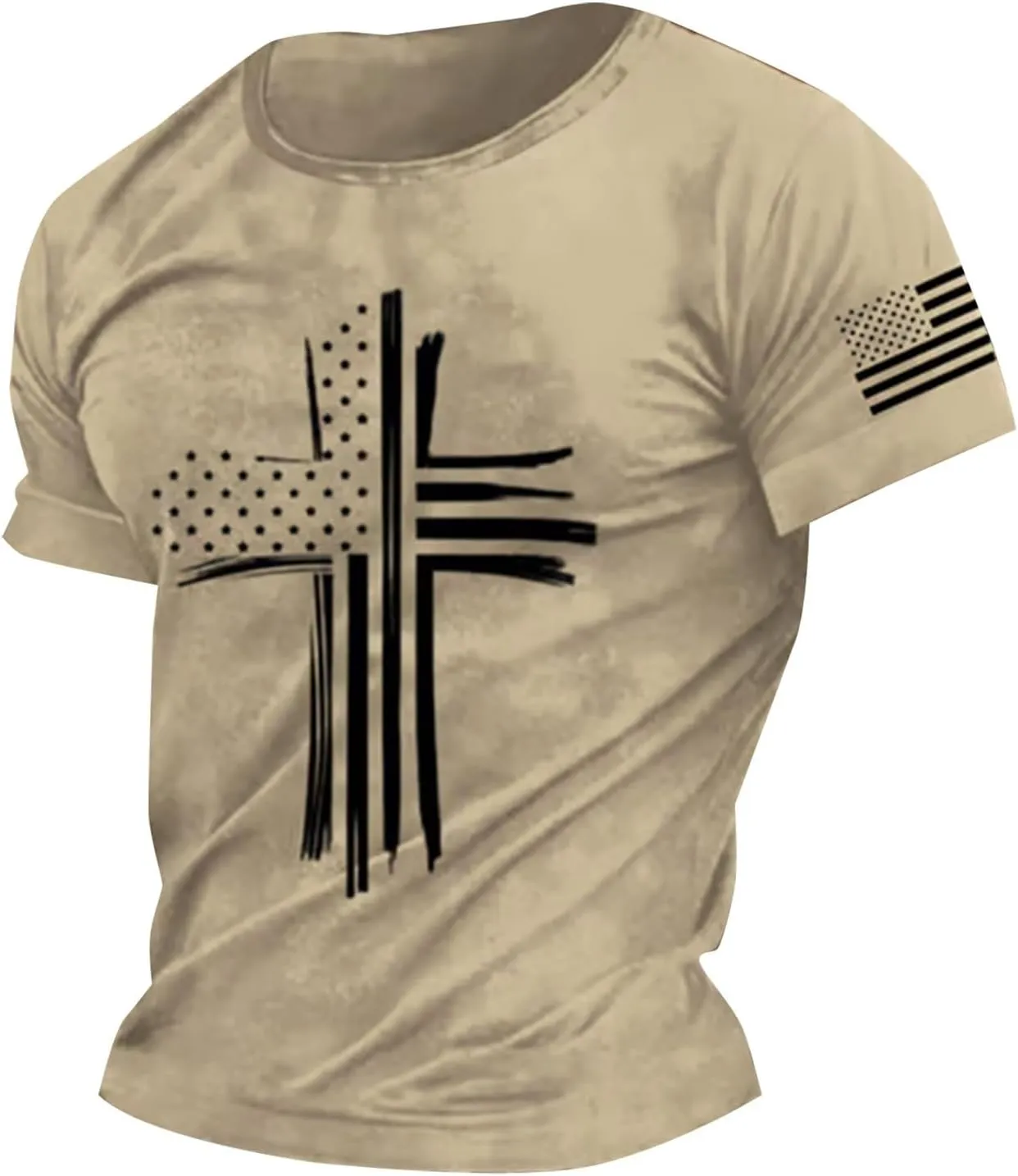 Men's Cross Print Short Sleeve T Shirt Crew Neck Vintage Jesus Printed Shirts Faith Christian Summer Casual Tops