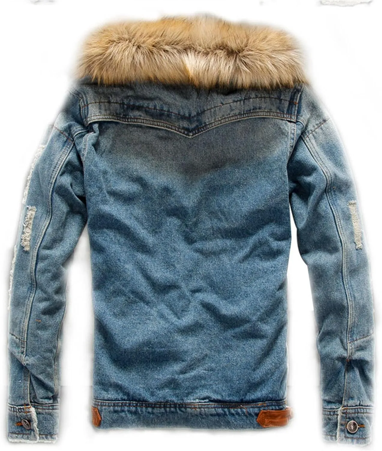 Mens Denim Jacket Plus Cotton Warm Fur Collar Sherpa Lined Denim Coat Vintage Fleece Cowboy Jean Jackets