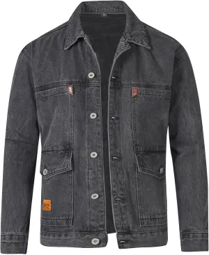 Mens Denim Jacket,Long Sleeve Button Down Jackets Distressed Jean Jackets Trucker Jacket Fall Casual Coat