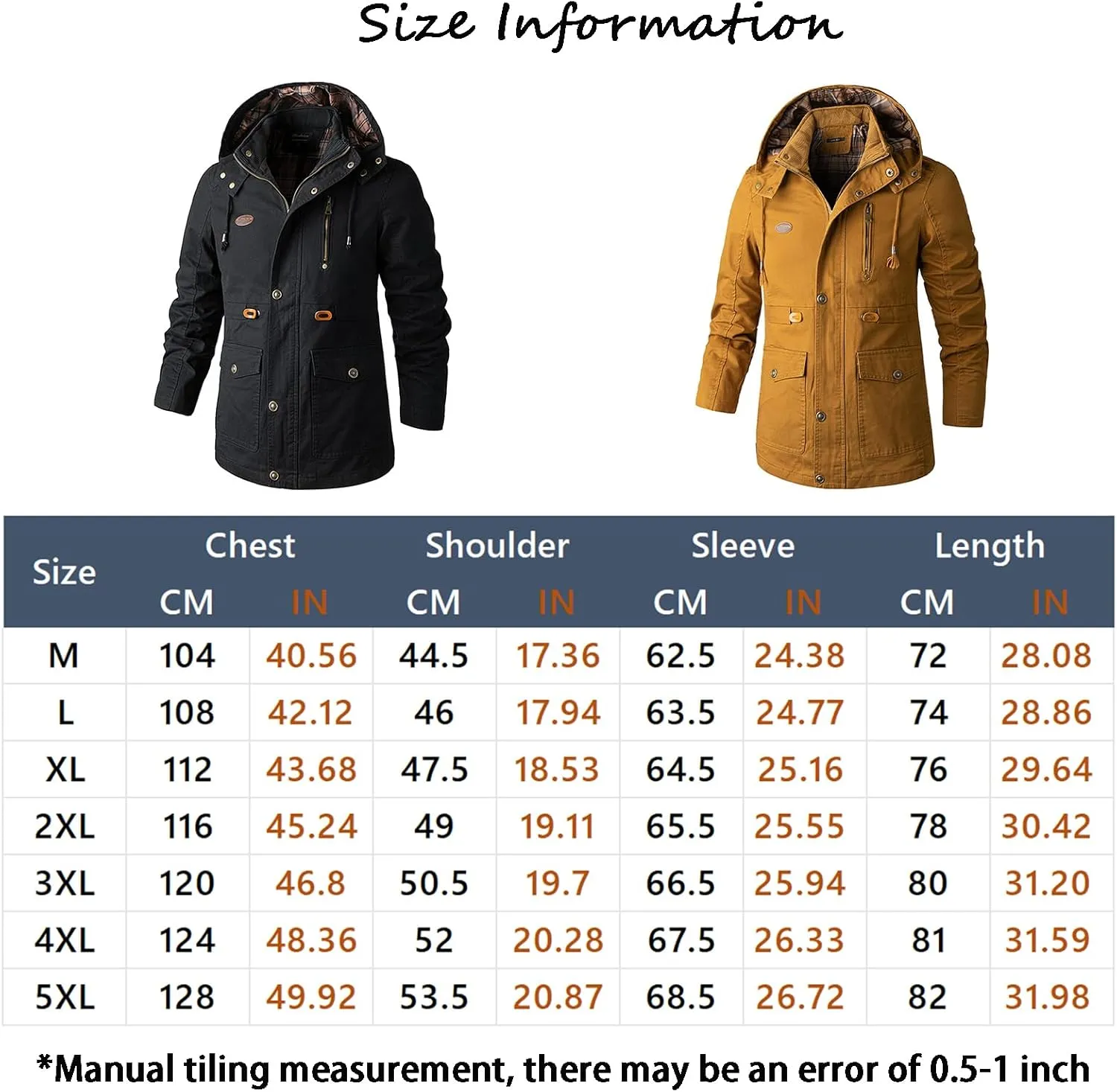 Men's Fall Casual Multi-Pocket Cotton Military Utility Jacket Relaxed Fit Lined Hooded Coat Warm Jacket