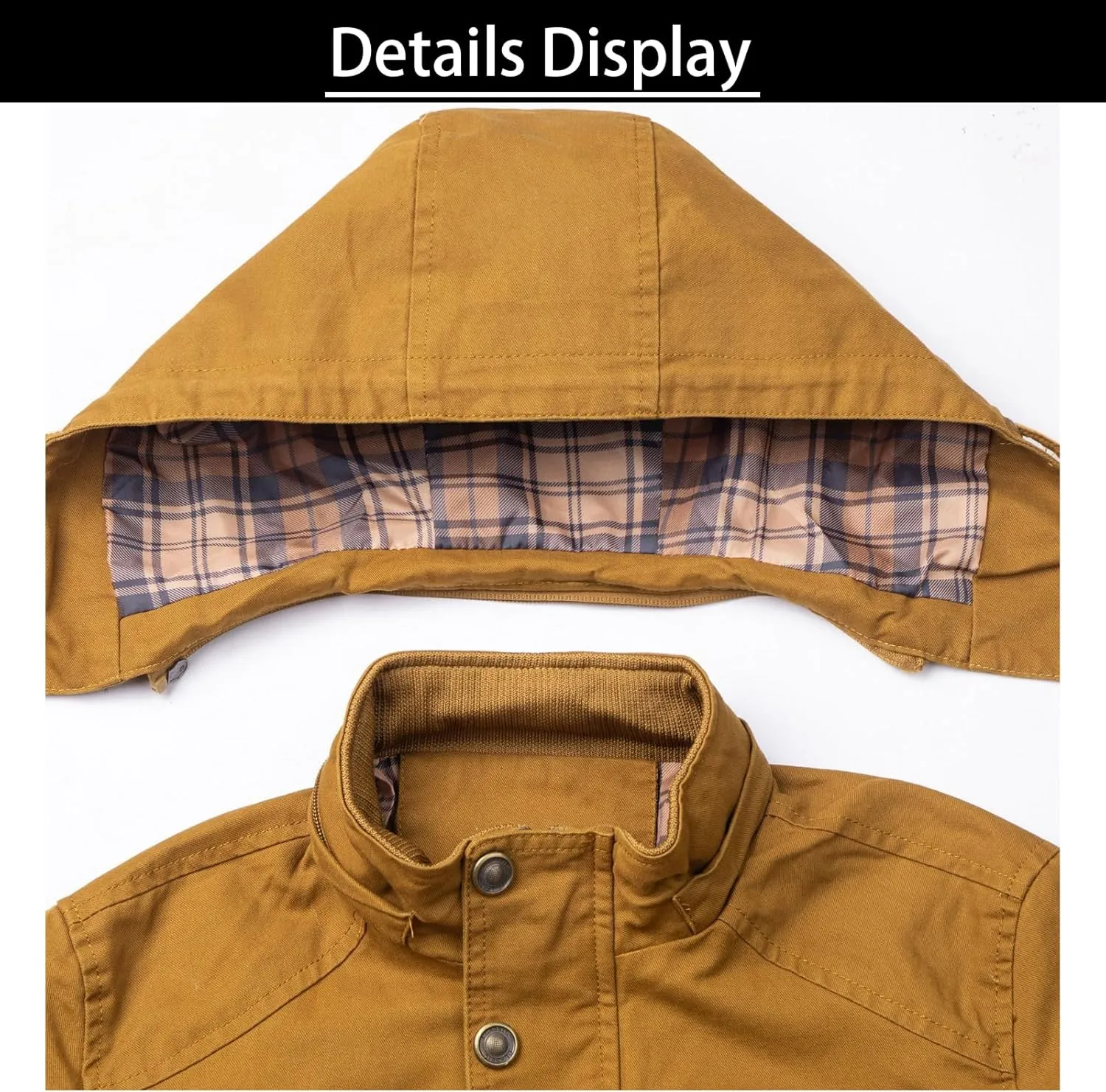Men's Fall Casual Multi-Pocket Cotton Military Utility Jacket Relaxed Fit Lined Hooded Coat Warm Jacket