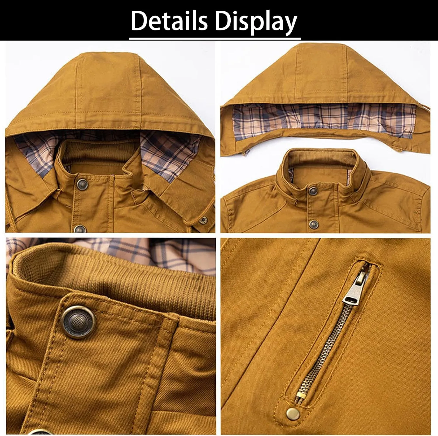 Men's Fall Casual Multi-Pocket Cotton Military Utility Jacket Relaxed Fit Lined Hooded Coat Warm Jacket