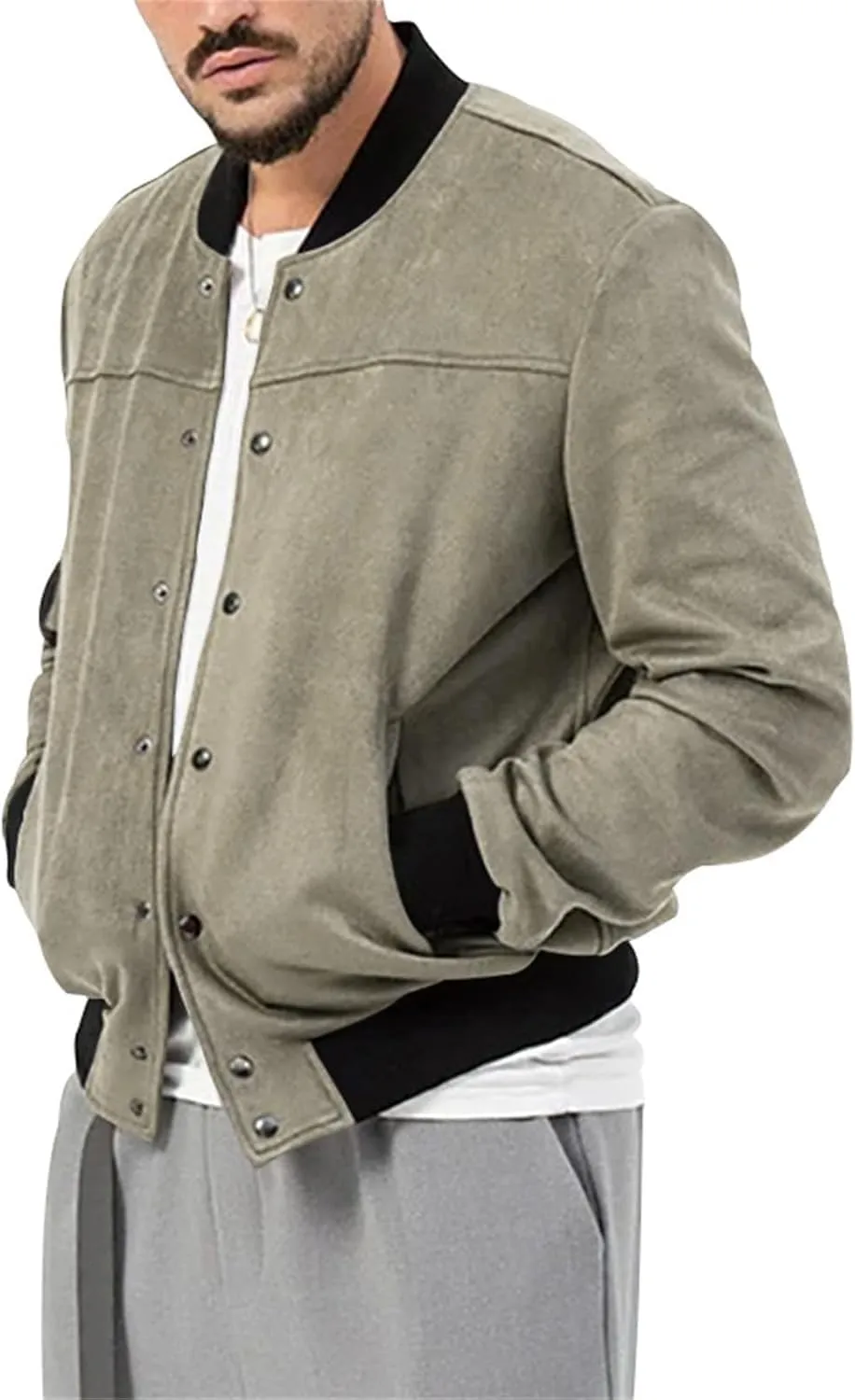 Mens Faux Suede Bomber Jackets 2024 Varsity Jacket Windbreaker Vintage Casual Lightweight Leather Coats Jackets
