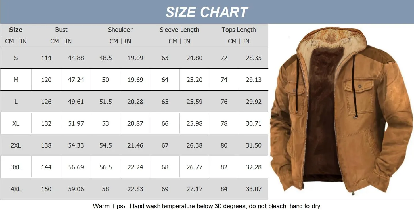 Mens Fleece Hooded Sherpa Lined Jacket Winter Vintage Distressed Long Sleeve Zipper Heavyweight Jackets with Pockets