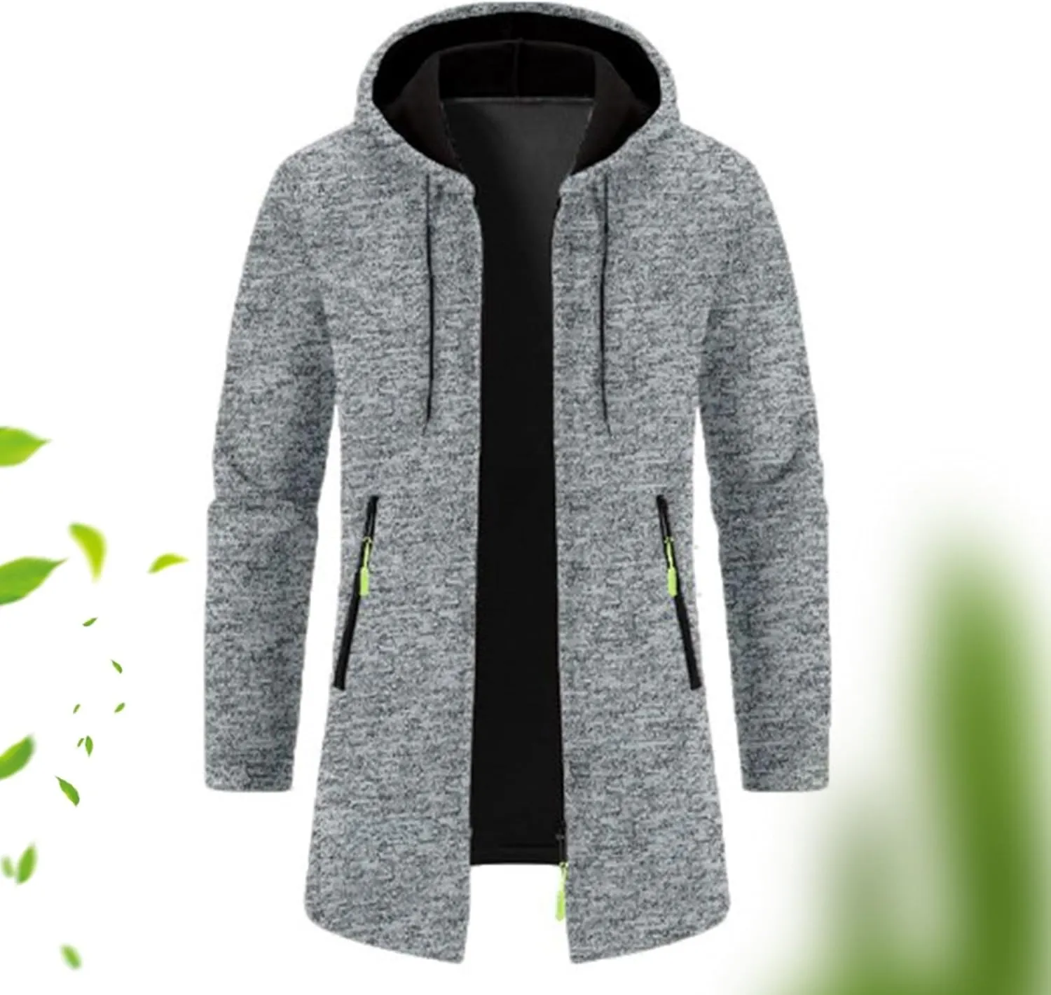 Mens Fleece Hoodie Long Zip Up Knit Cardigan Plus Size Jacket Winter Cardigan Coat Thermal Fashion Drawstring Coat