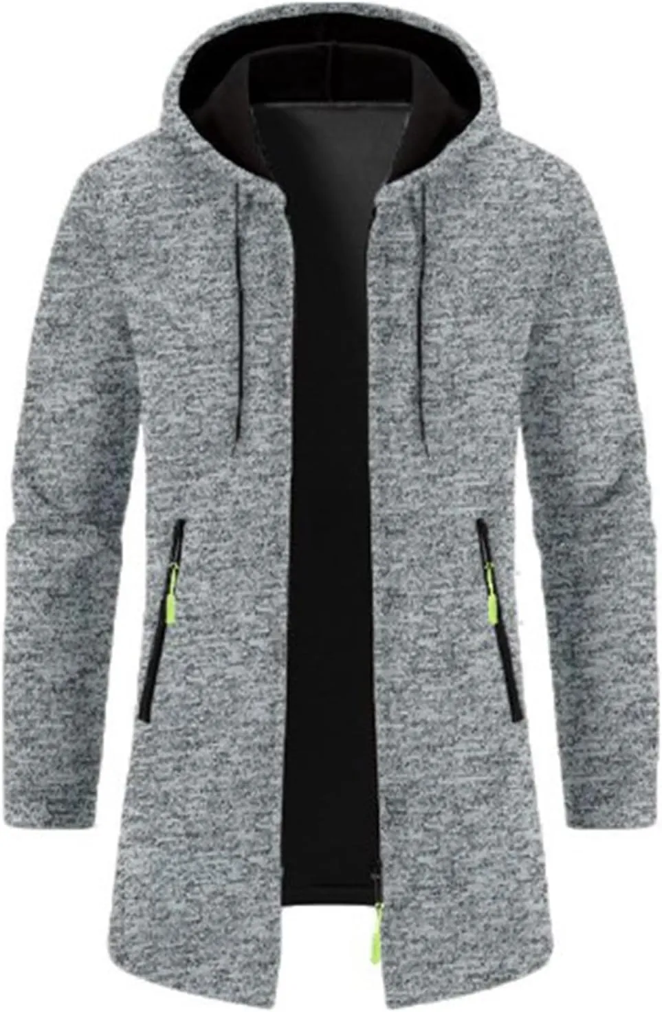 Mens Fleece Hoodie Long Zip Up Knit Cardigan Plus Size Jacket Winter Cardigan Coat Thermal Fashion Drawstring Coat