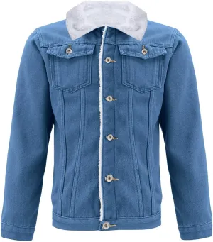 Men's Fleece Lined Denim Jacket Winter Sherpa Denim Fur Collar Trucker Cowboy Jean Jackets Vintage Button Down Coats