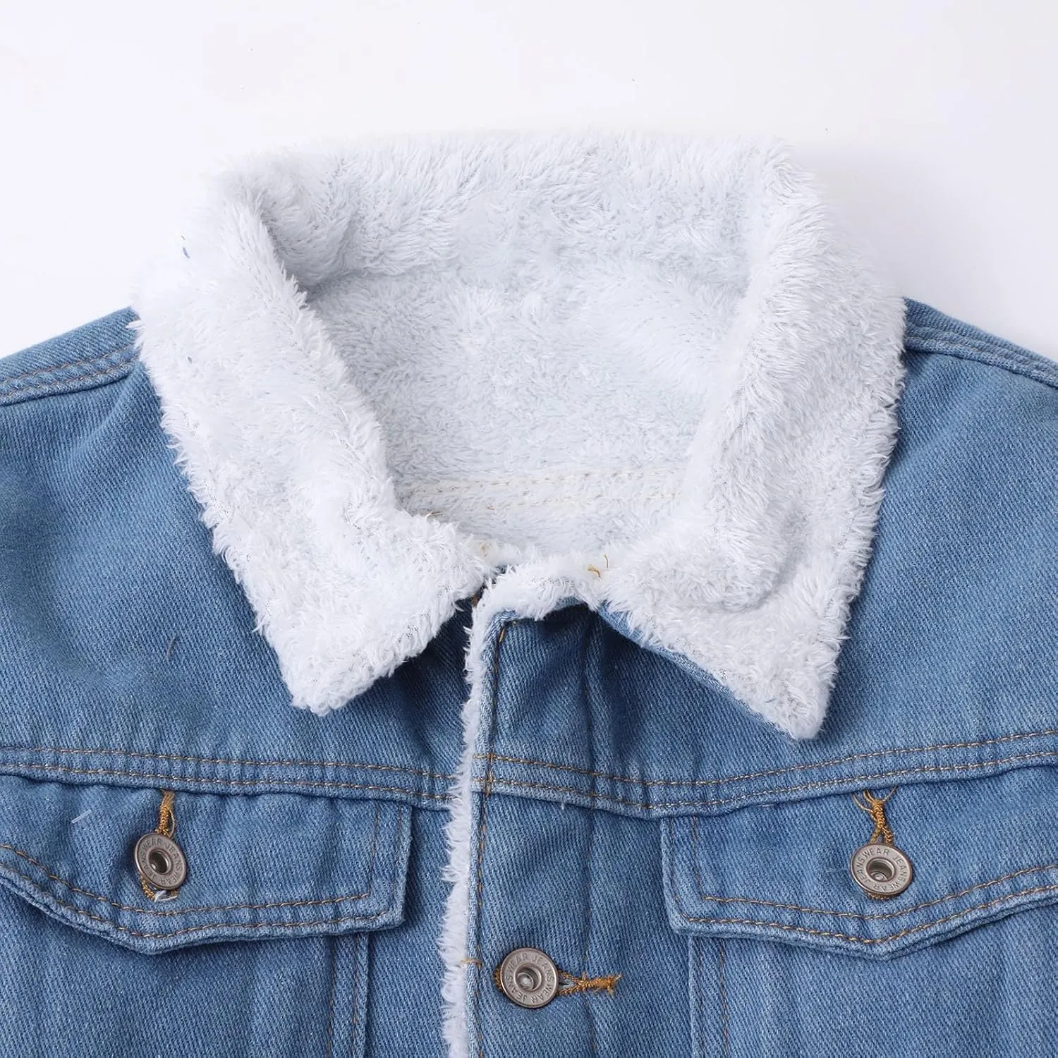 Men's Fleece Lined Denim Jacket Winter Sherpa Denim Fur Collar Trucker Cowboy Jean Jackets Vintage Button Down Coats