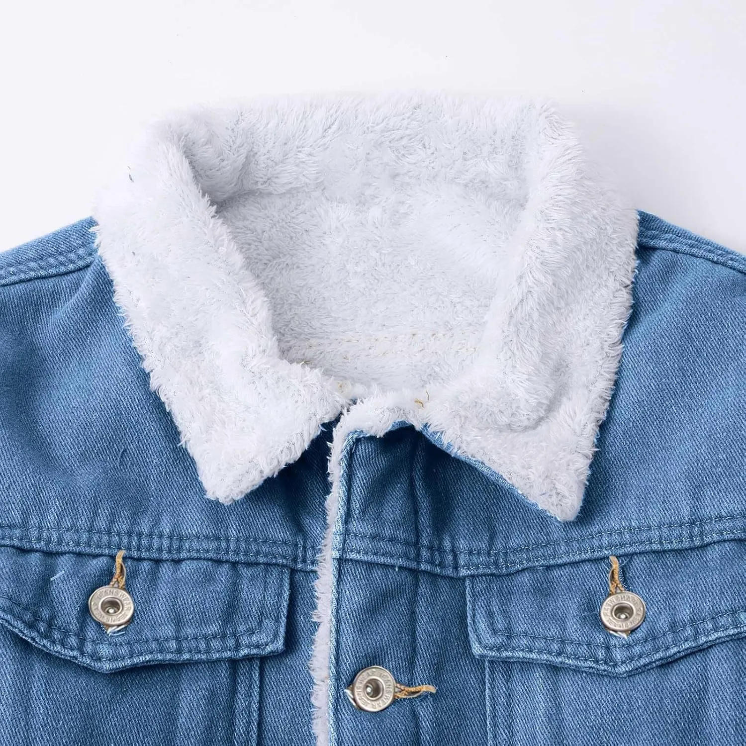Men's Fleece Lined Denim Jacket Winter Sherpa Denim Fur Collar Trucker Cowboy Jean Jackets Vintage Button Down Coats