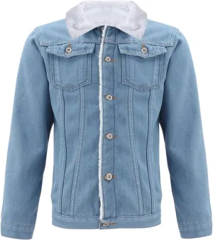 Men's Fleece Lined Denim Jacket Winter Sherpa Denim Fur Collar Trucker Cowboy Jean Jackets Vintage Button Down Coats