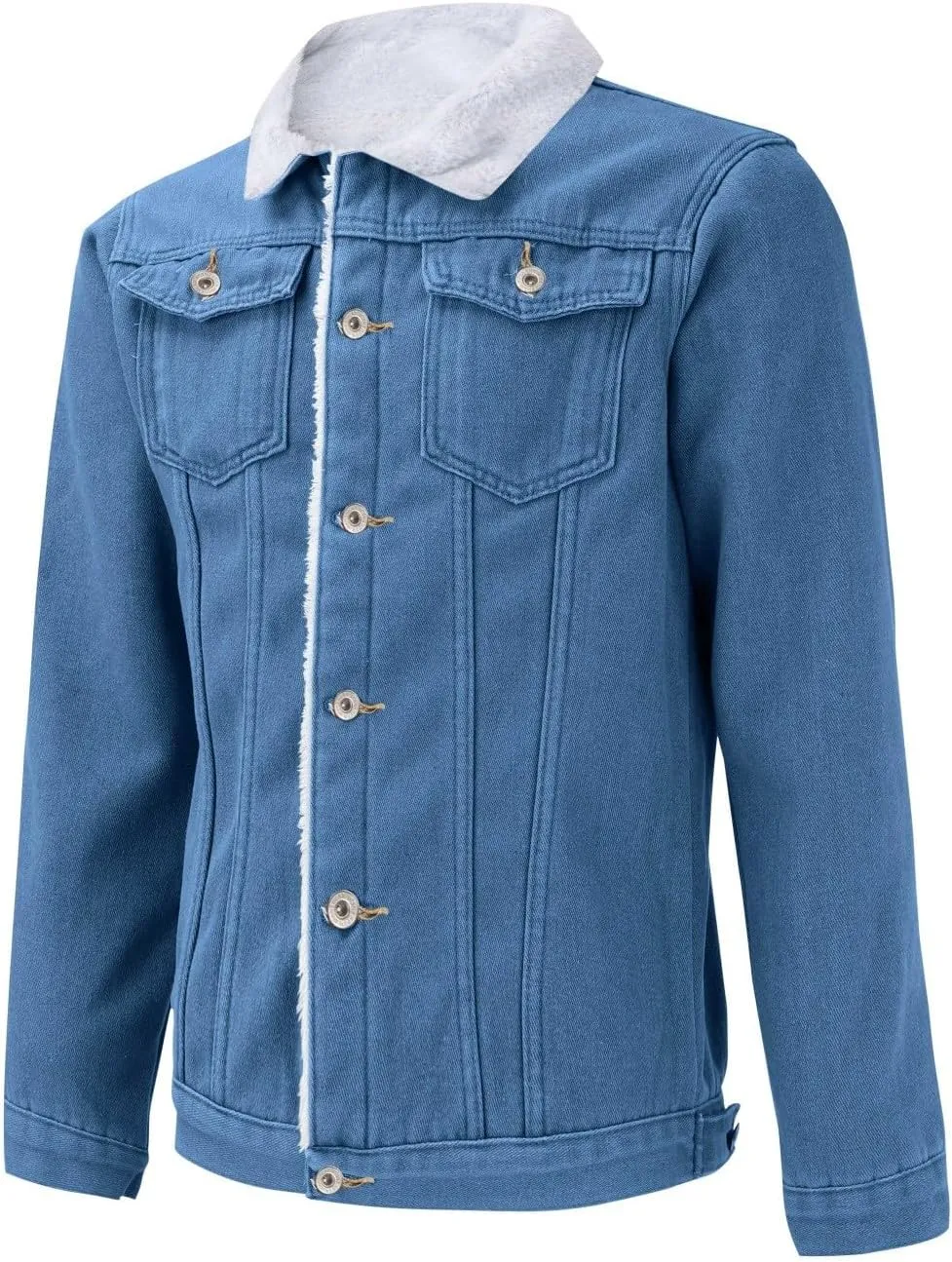 Men's Fleece Lined Denim Jacket Winter Sherpa Denim Fur Collar Trucker Cowboy Jean Jackets Vintage Button Down Coats