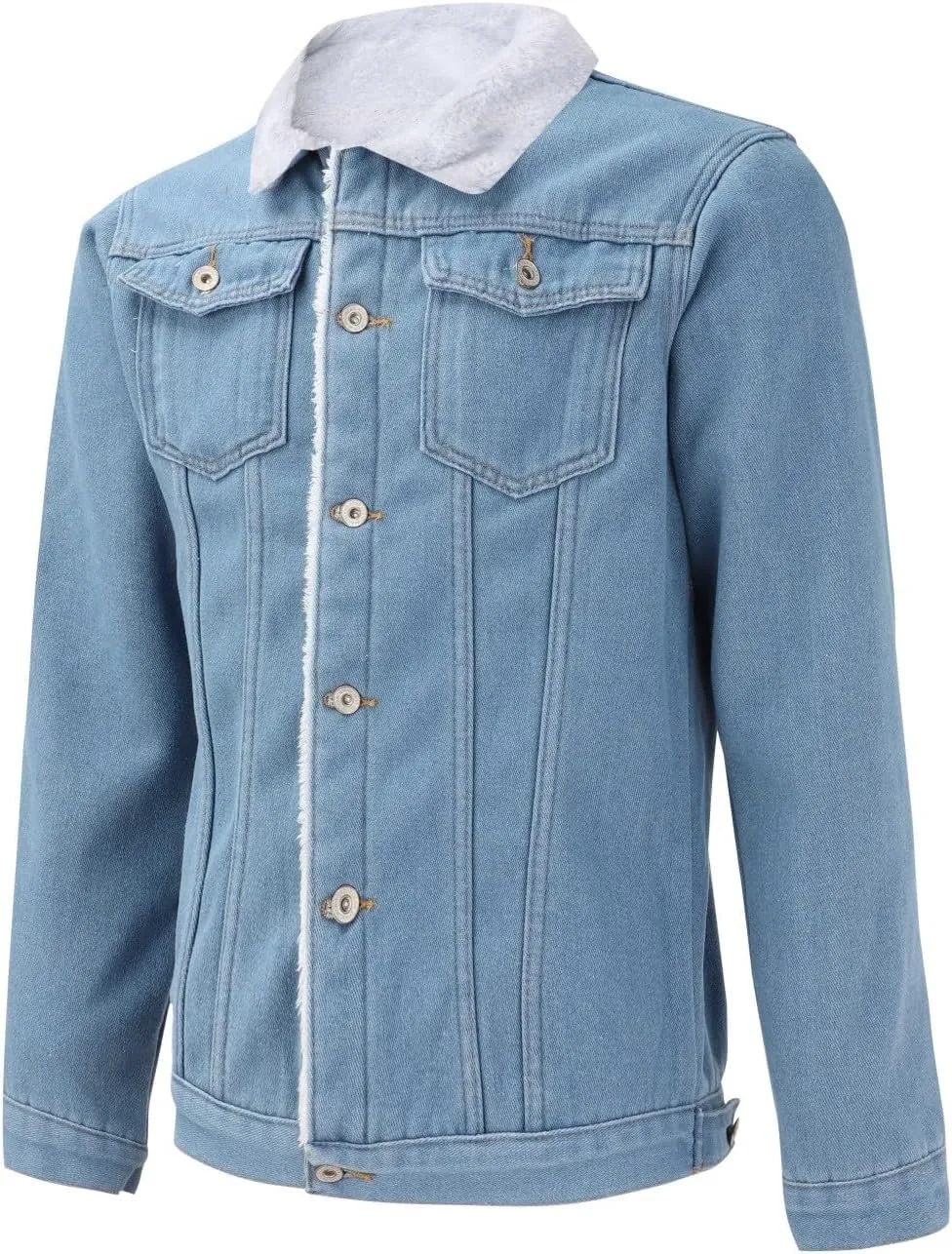 Men's Fleece Lined Denim Jacket Winter Sherpa Denim Fur Collar Trucker Cowboy Jean Jackets Vintage Button Down Coats