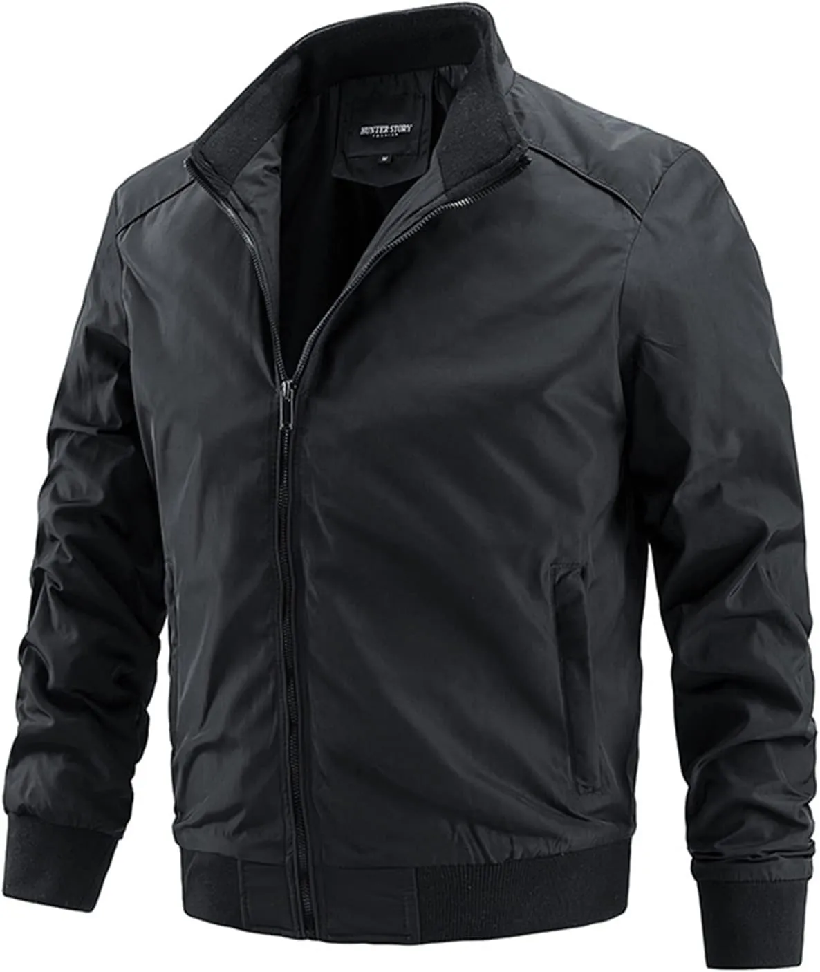 Mens Full Zip Stand Collar Shrug Jackets Lightweight Windproof Bomber Jackets for Fall Winter Outdoor