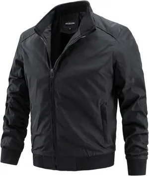 Mens Full Zip Stand Collar Shrug Jackets Lightweight Windproof Bomber Jackets for Fall Winter Outdoor