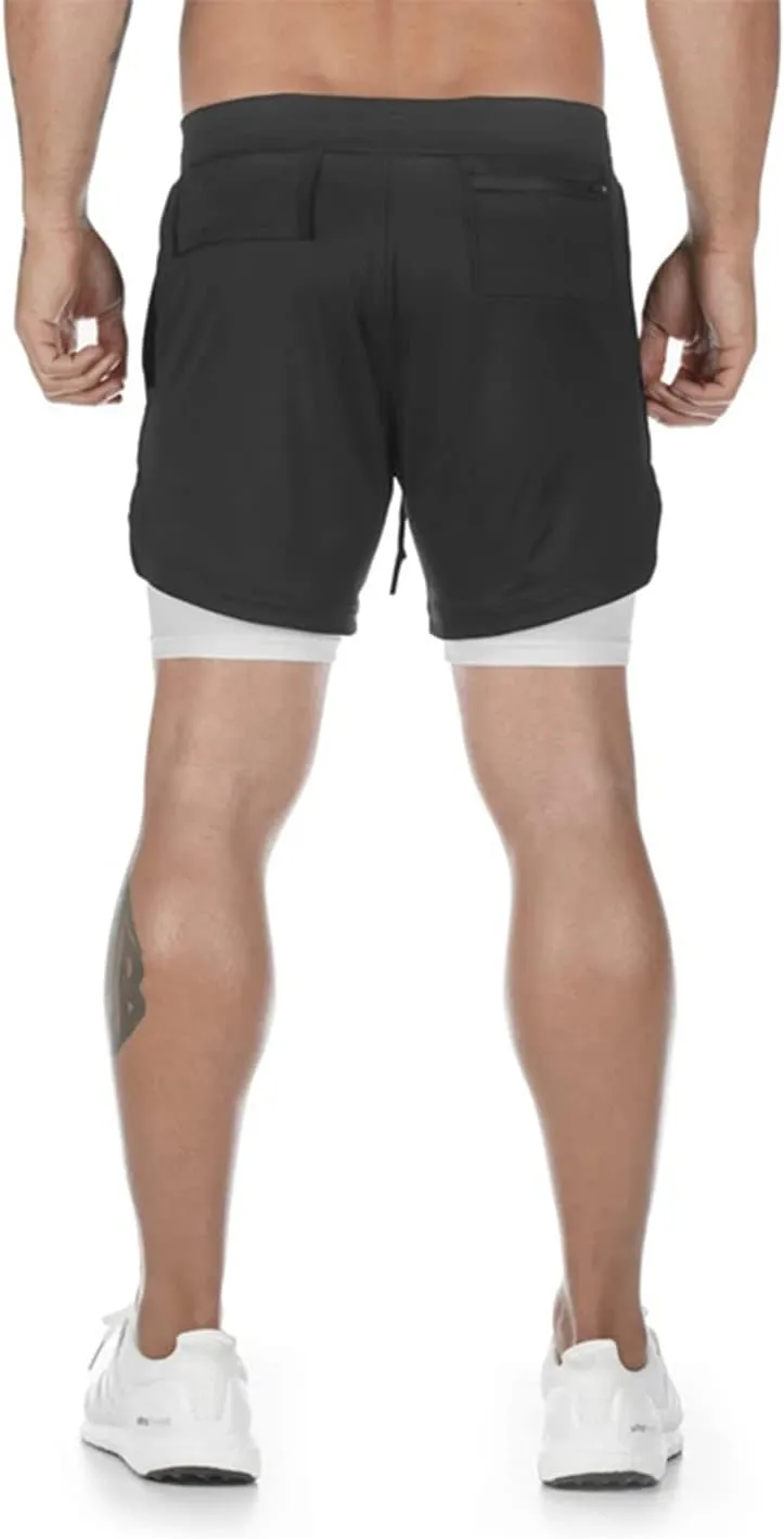 Men's Gym Shorts 2 in 1 Running Shorts with Pocket Quick Dry Athletic Workout Sport Pants