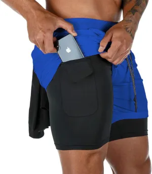 Men's Gym Shorts 2 in 1 Running Shorts with Pocket Quick Dry Athletic Workout Sport Pants