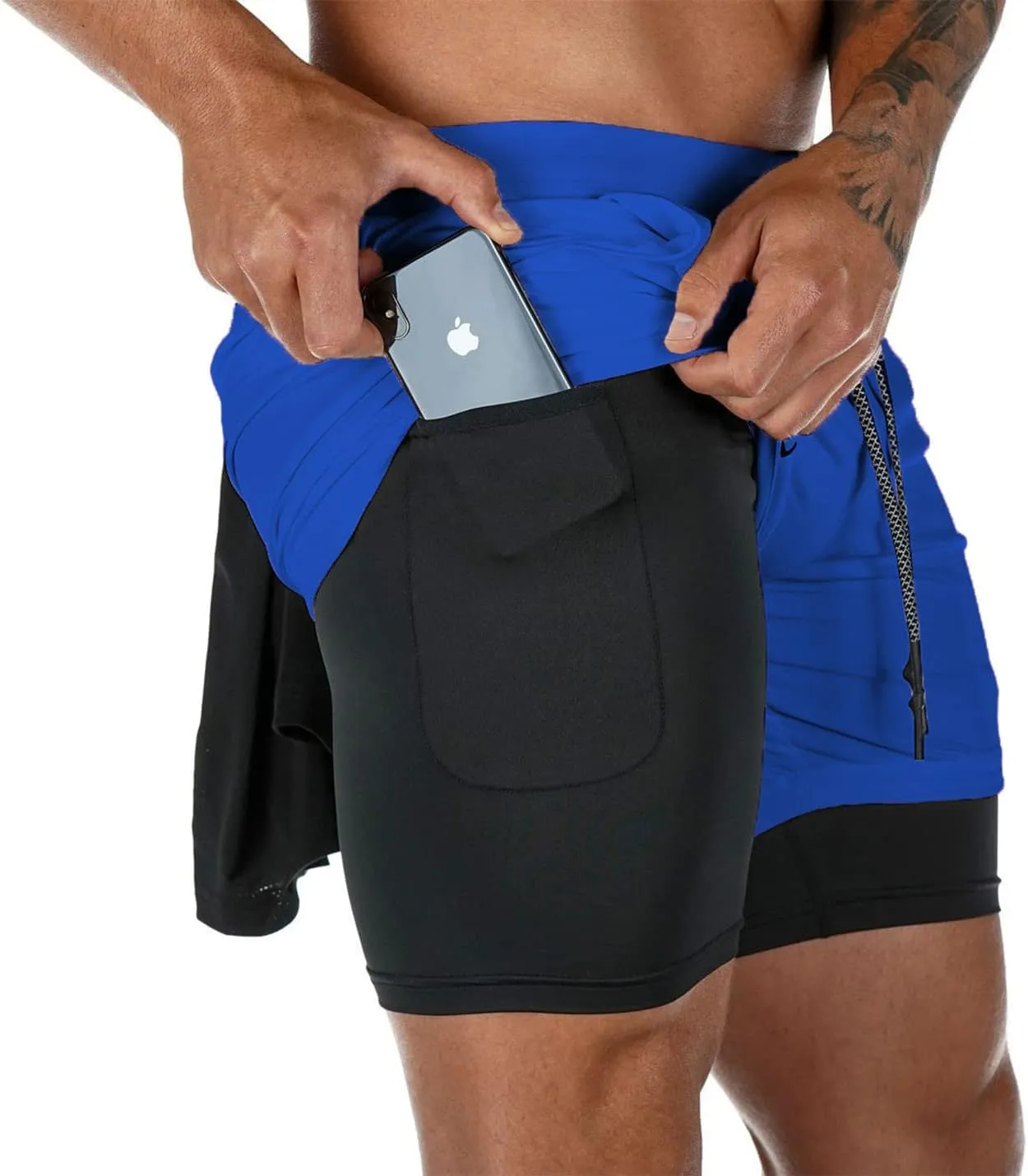 Men's Gym Shorts 2 in 1 Running Shorts with Pocket Quick Dry Athletic Workout Sport Pants