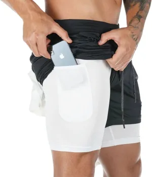 Men's Gym Shorts 2 in 1 Running Shorts with Pocket Quick Dry Athletic Workout Sport Pants