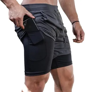 Men's Gym Shorts 2 in 1 Running Shorts with Pocket Quick Dry Athletic Workout Sport Pants
